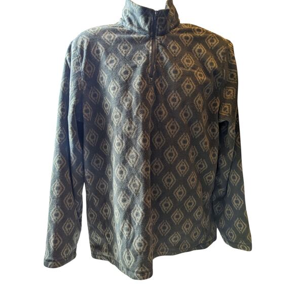 Eddie Bauer Men's Large Fleece Pullover Jacket Aztec Diamond Pattern Green - Picture 8 of 16